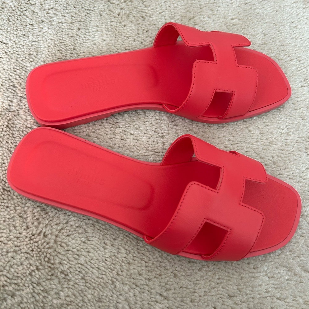 NEW! Hermes Pink Oran Sandals 37